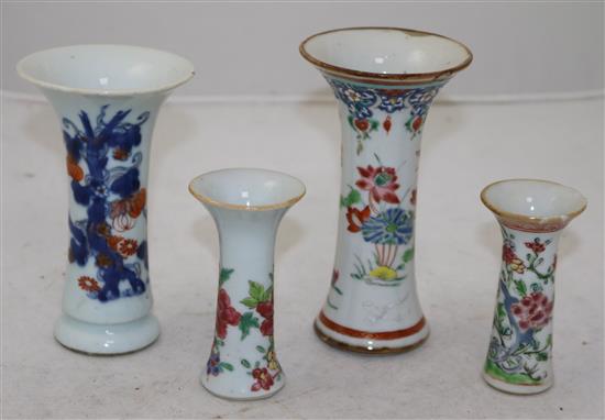 Six Chinese export miniature porcelain vases, 18th century, 8.5cm - 13cm